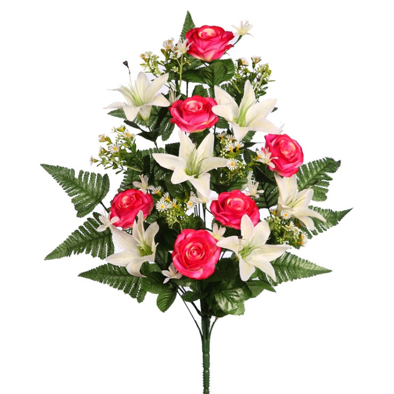 RAMO DE UNA CARA ROSAS Y LILYS ARTIFICIAL 60CM