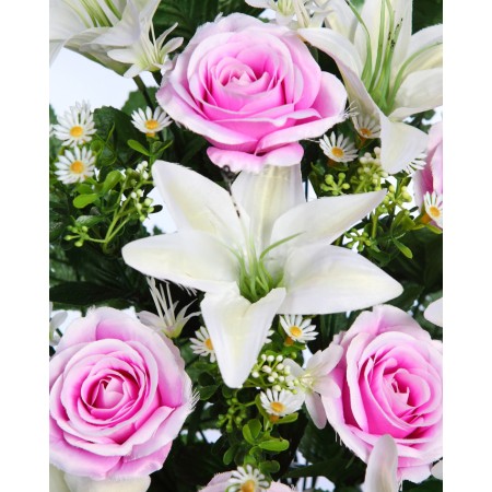 RAMO DE UNA CARA ROSAS Y LILYS ARTIFICIAL 60CM