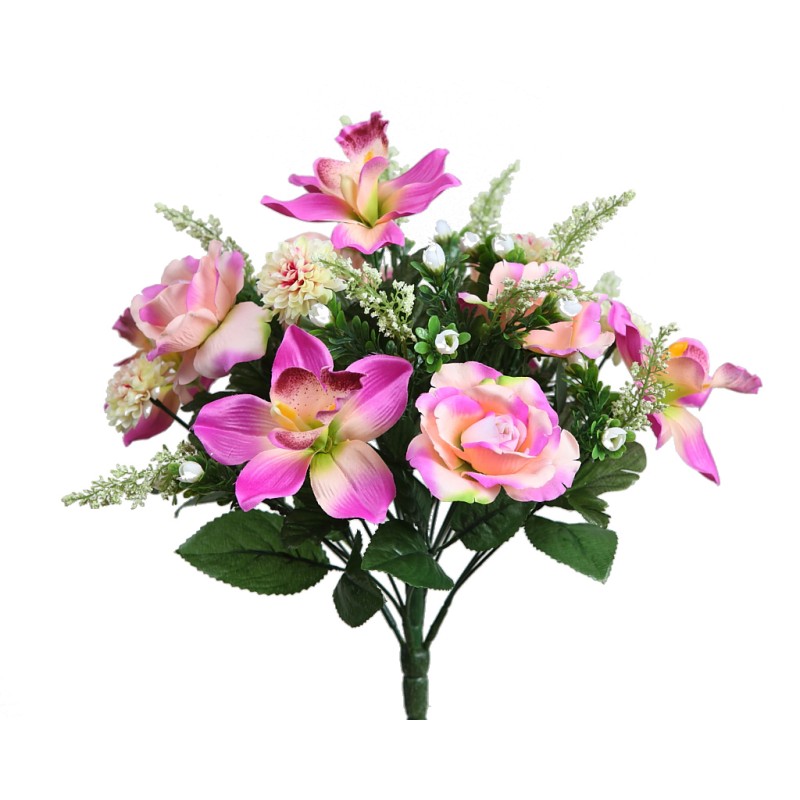 RAMO ROSAS Y ORQUIDEAS ARTIFICIAL 40 CM