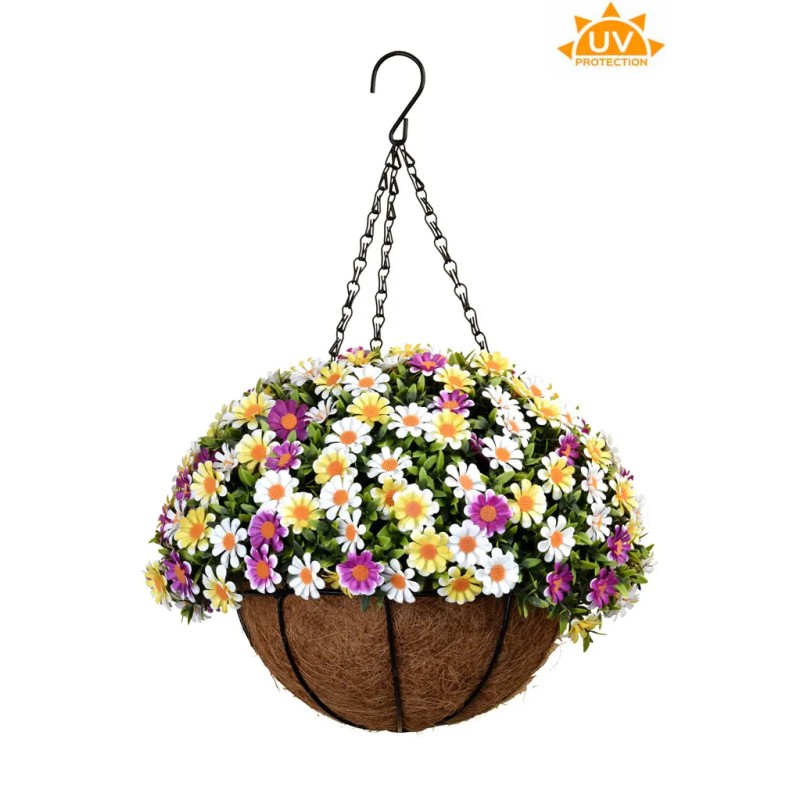 CESTA COLGANTE MARGARITAS ARTIFICIALES UV 30CM