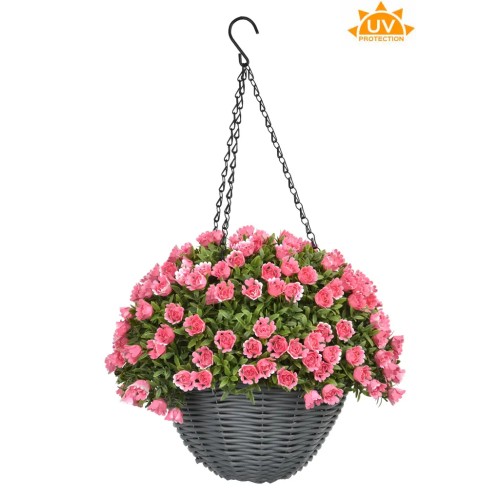 CESTA COLGANTE ROSA ARTIFICIAL UV 30CM