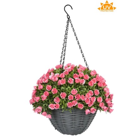 CESTA COLGANTE ROSA ARTIFICIAL UV 30CM