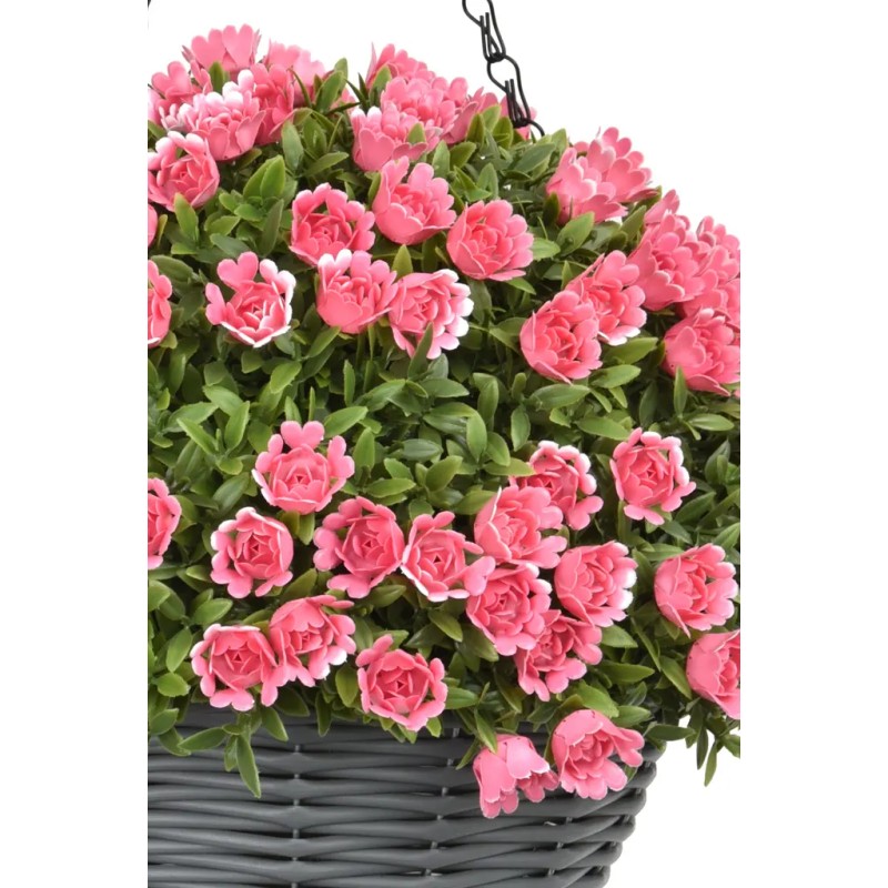 CESTA COLGANTE ROSA ARTIFICIAL UV 30CM