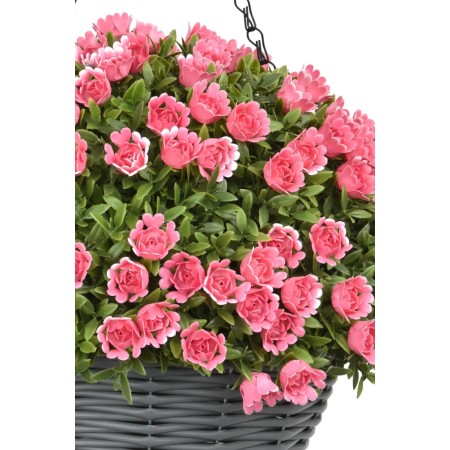 CESTA COLGANTE ROSA ARTIFICIAL UV 30CM